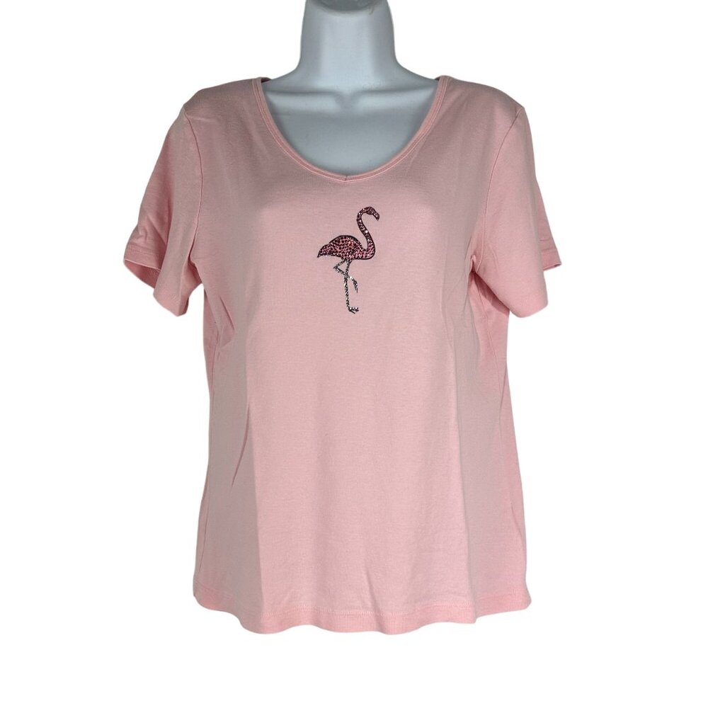 Tape Measure Women's Pink Flamingo Short Sleeved T-shirt Size S Pink
